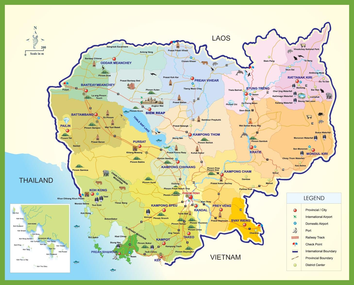 カンボジアの名所を地図 カンボジアの観光マップ 東南アジア アジア