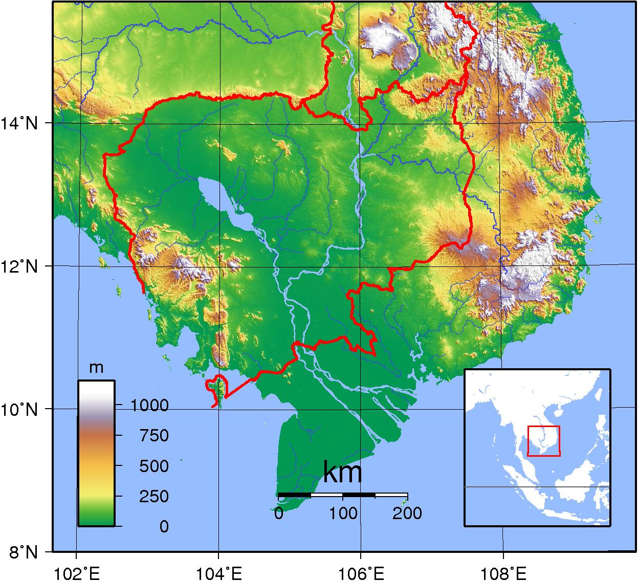 カンボジアの地形図 地図のカンボジアの地形 東南アジア アジア